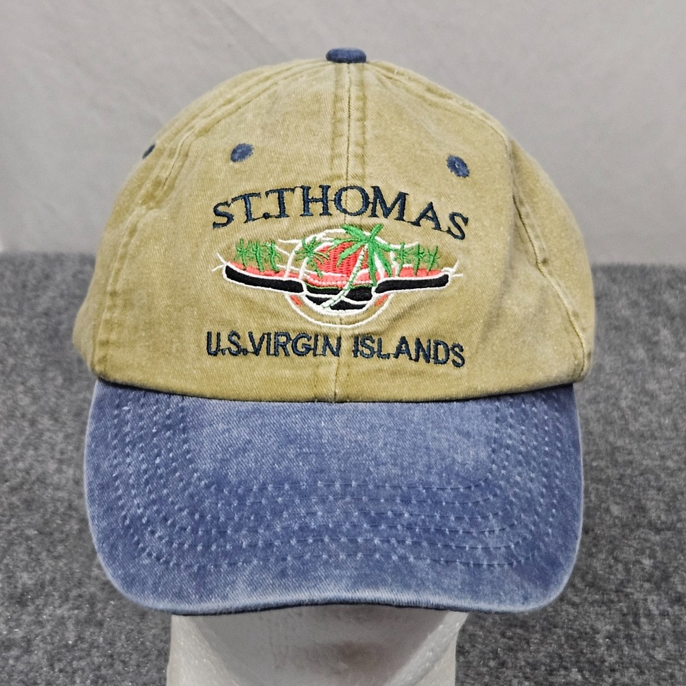 St Thomas US Virgin Islands Hat Tan Blue Souvenir Destination Washed Dad Cap